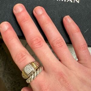 David Yurman Stackable Rings - 18k & 925 Pavé Square Ring and 925 Pure Form 925